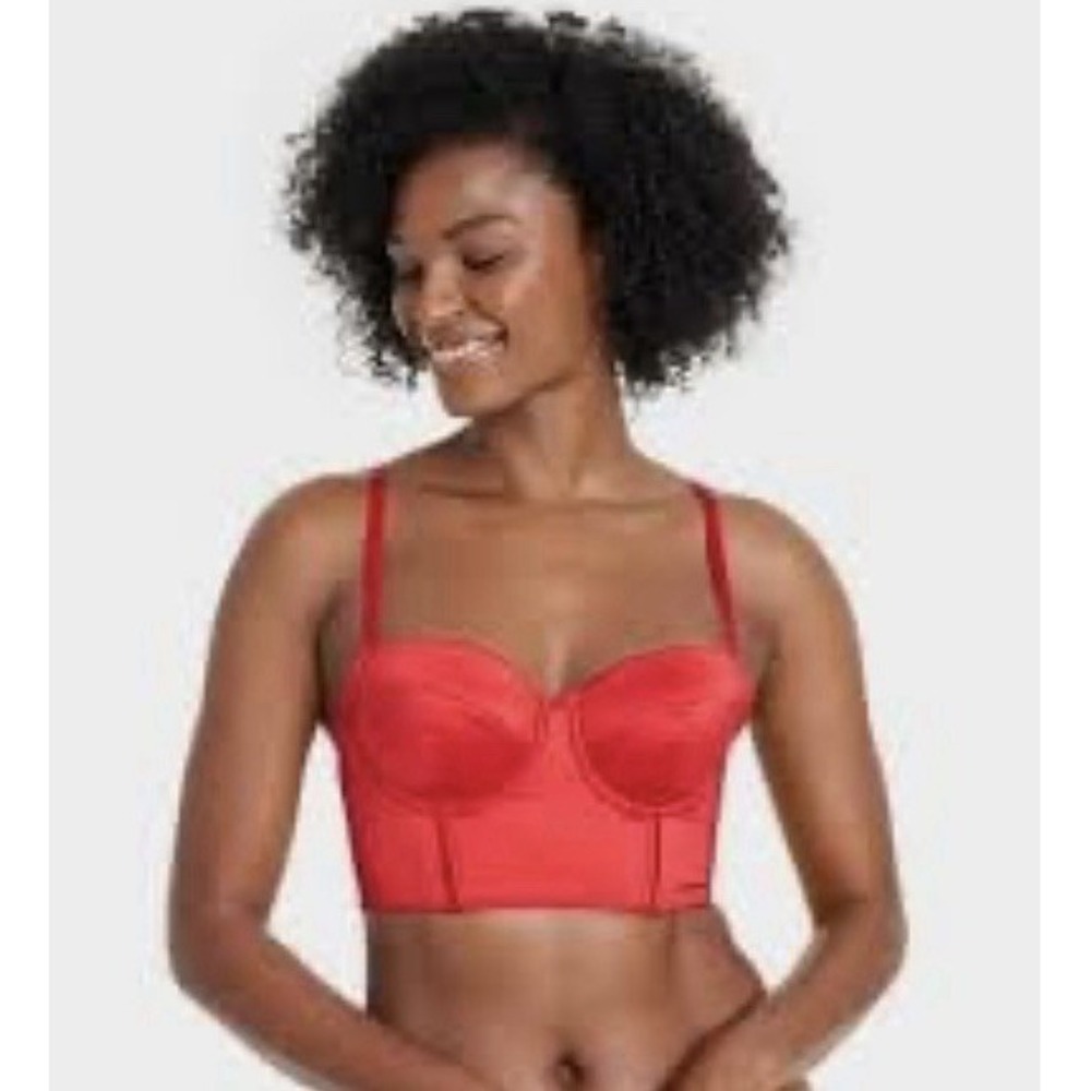 NEW Auden‎ Red Satin Lightly Lined Lingerie Corset Top, Large